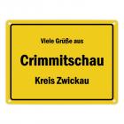 Viele Grüße aus Crimmitschau, Kreis Zwickau Metallschild