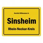 Herzlich willkommen in Sinsheim (Elsenz), Rhein-Neckar-Kreis Metallschild