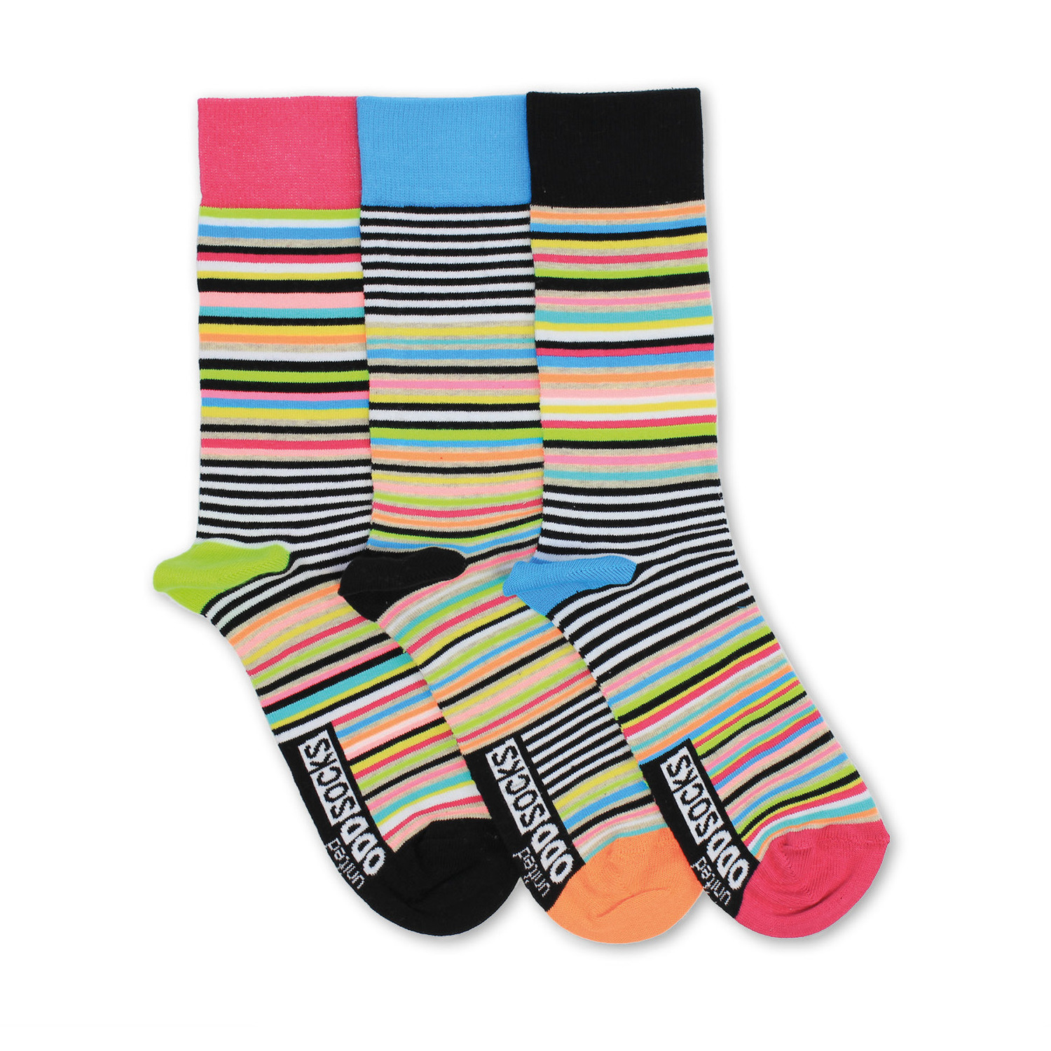 Socken Neon-Streifen Füßlinge Oddsocks in 39-46 Strümpfe bunt im 3er Set 
