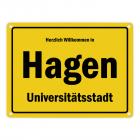 Herzlich willkommen in Hagen (Westfalen), Universitätsstadt Metallschild