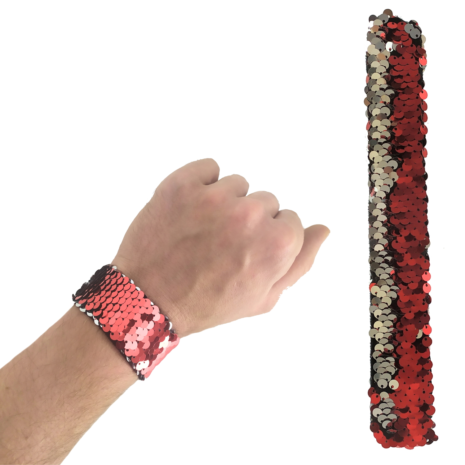 Schnapparmband Pailletten in rot-silber Klackarmband Schlagarmband Armband