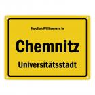 Herzlich willkommen in Chemnitz, Universitätsstadt Metallschild