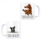 Kaffeebecher mit Pferd und Reiter Motiv und Spruch: Das größte Glück der Pferde, sind ...