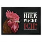 Hühner Fußmatte mit Hahn Motiv und Warnung: Hier wache ich!