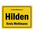Herzlich willkommen in Hilden, Kreis Mettmann Metallschild