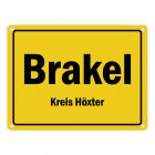Ortsschild Brakel, Westfalen, Kreis Höxter Metallschild