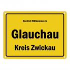 Herzlich willkommen in Glauchau, Kreis Zwickau Metallschild