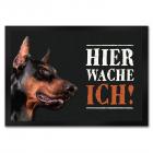 Hunde Fußmatte mit Dobermann Motiv und Warnung: Hier wache ich!