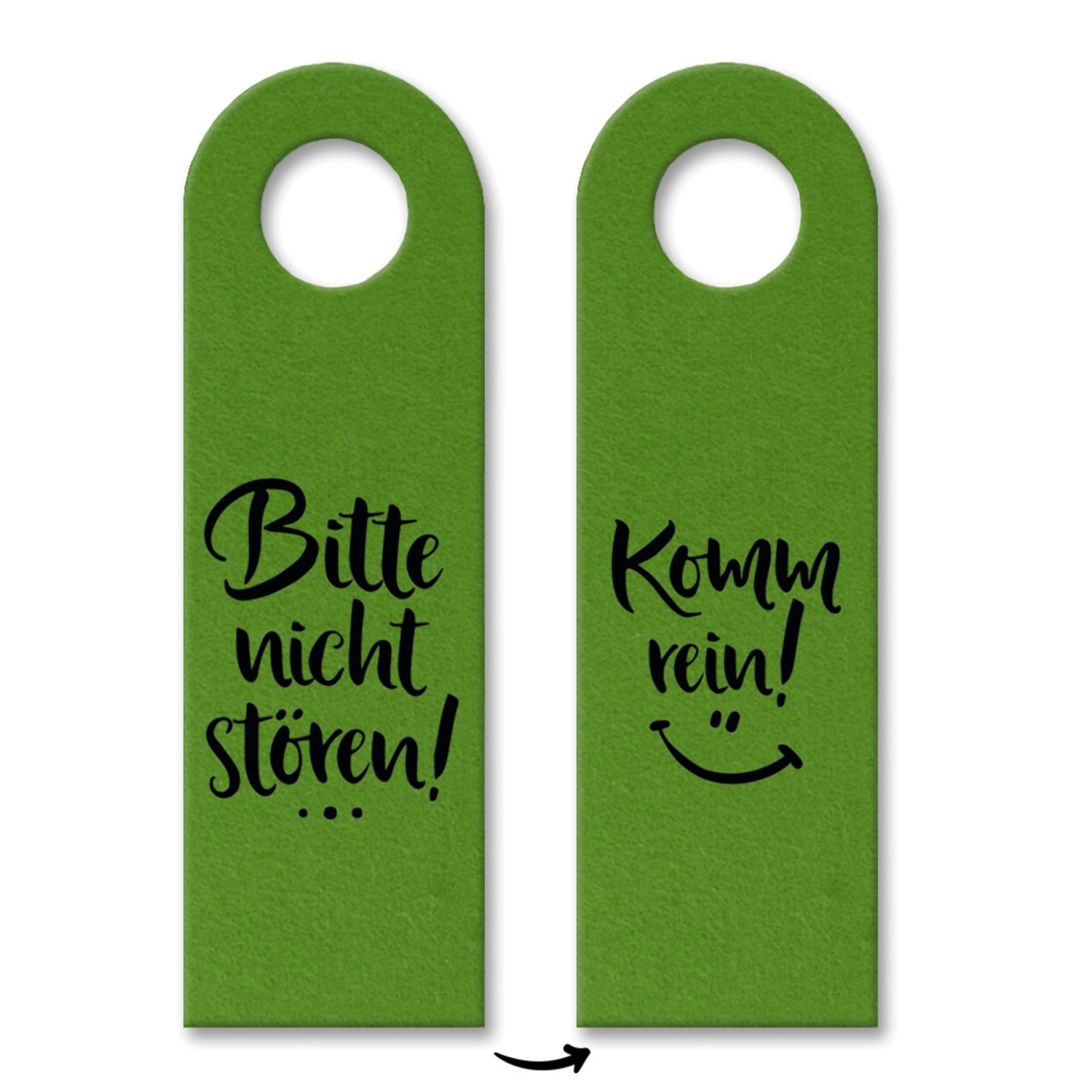 Nicht stören oder Komm rein Türhänger in Grün mit lachendem Gesicht bei