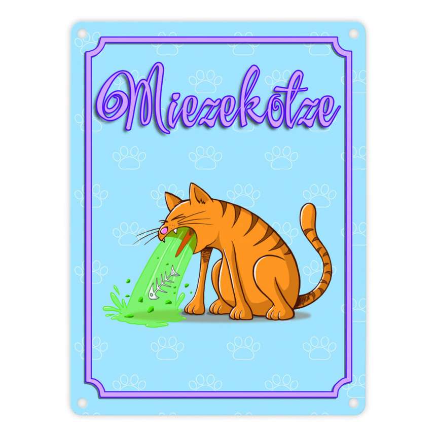 Metallschild in 15x20 cm mit Katzen Motiv - Miezekotze erbrechende
