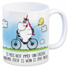 Honeycorns Kaffeebecher mit Einhorn Fahrrad Motiv und Spruch: Es muss nicht immer Sinn ergeben...