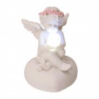 Engel Dekofigur mit LED-Kugel und Rosenblütenkranz