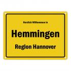 Herzlich willkommen in Hemmingen / Hannover, Region Hannover Metallschild