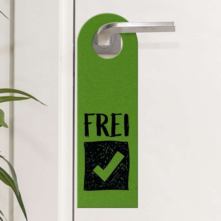 Besetzt oder Frei Türhänger in Grün mit Symbolen für die Toilettentür