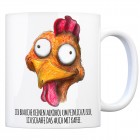 Kaffeebecher mit Huhn Motiv und Spruch: Auch ohne Alkohol peinlich