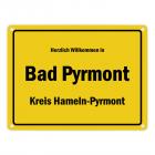 Herzlich willkommen in Bad Pyrmont, Kreis Hameln-Pyrmont Metallschild