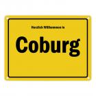 Herzlich willkommen in Coburg, gelöscht Metallschild