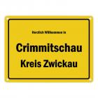Herzlich willkommen in Crimmitschau, Kreis Zwickau Metallschild