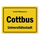 Herzlich willkommen in Cottbus, Universitätsstadt Metallschild
